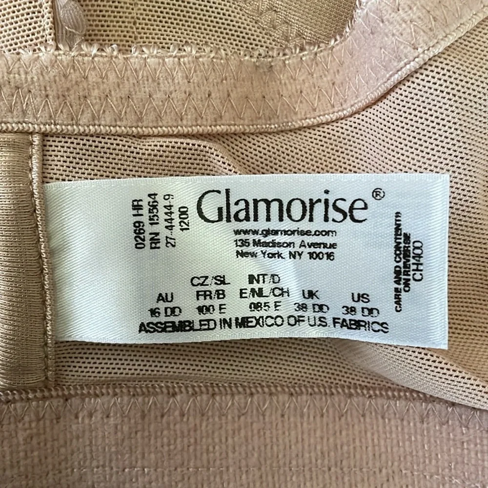Glamorise 38DD Magic Lift Front Closure Support Bra 1200 tan Wirefree.